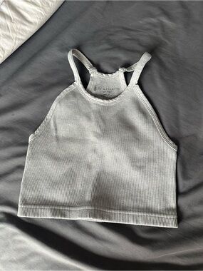 FP Movement by Free People Light Gray Ribbed Cropped Halter Tank